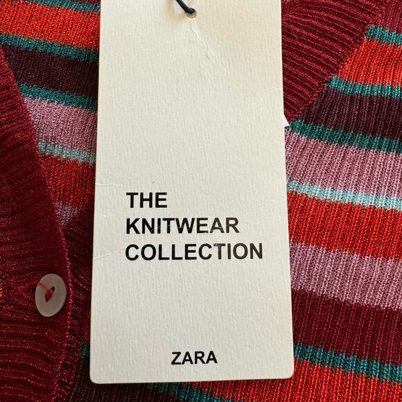 Zara Stripe Metallic Thread Knitwear Cardigan Sweater Small NWT - Picture 5 of 15